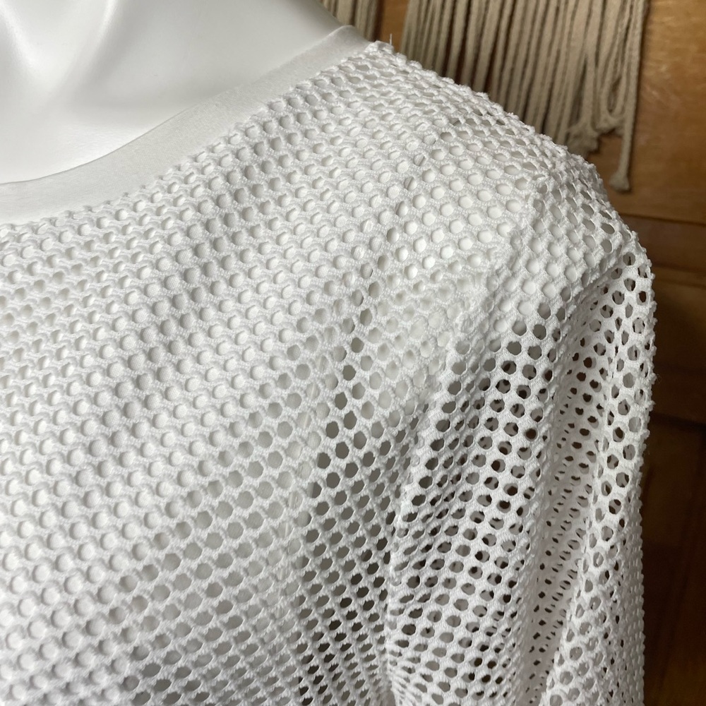Banana Republic White Mesh Layered Short Sleeve Crewneck Blouse - Picture 14 of 16